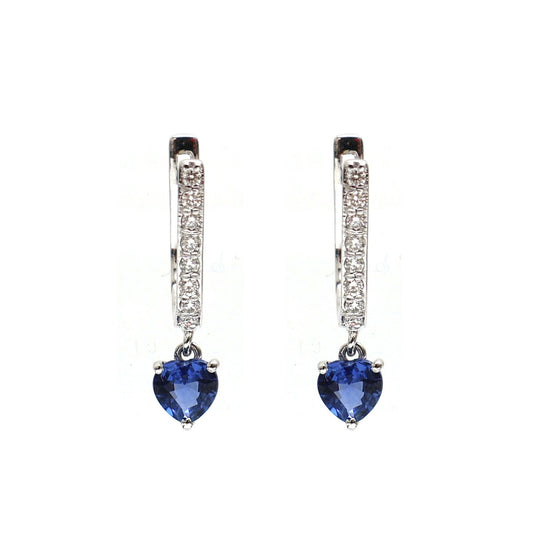 Heart Blue Sapphire 18K White Gold Drop Earrings