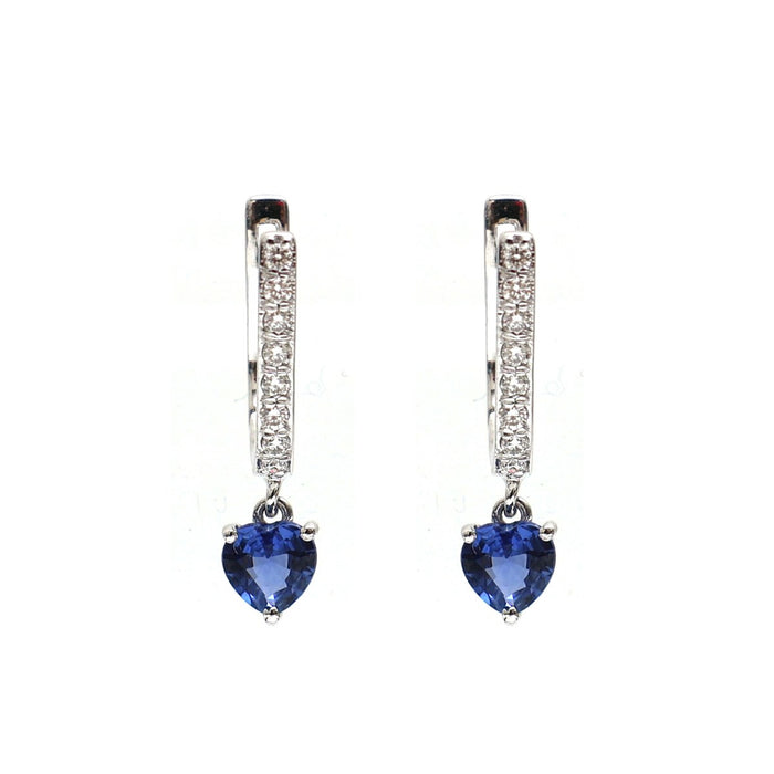 Heart Blue Sapphire 18K White Gold Drop Earrings