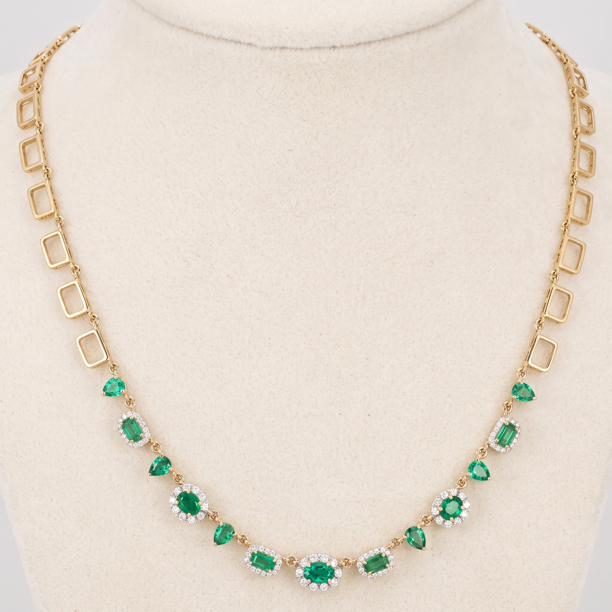 Gemstone Emerald 14K (or 18k upon request) Yellow Gold Diamond Link Necklace