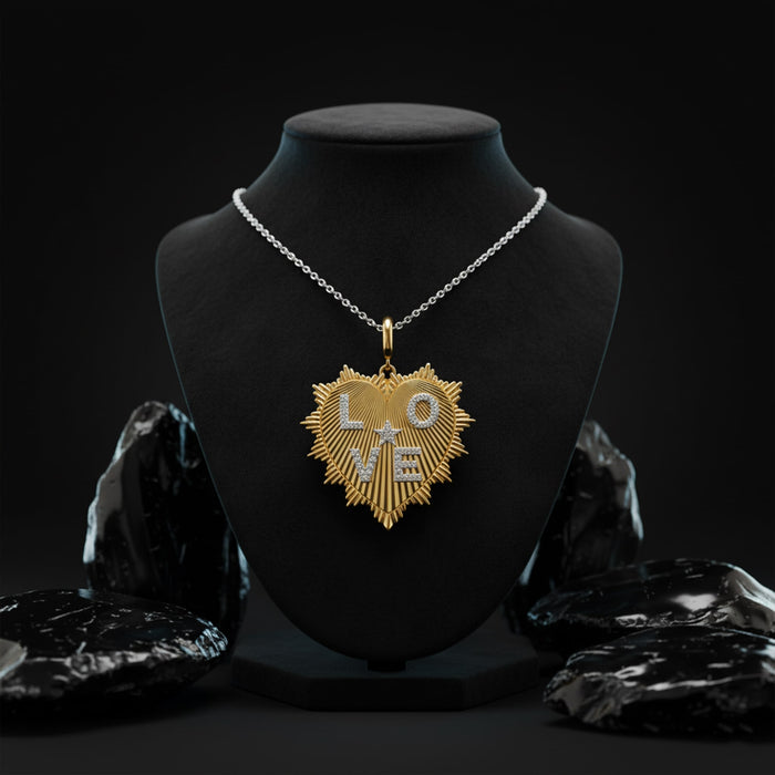 Diamond Love Heart Charm Pendant Necklace in 14K Yellow Gold