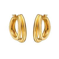 Sleek Double Shine Curve Hoop Earrings in 14K Yellow Gold
