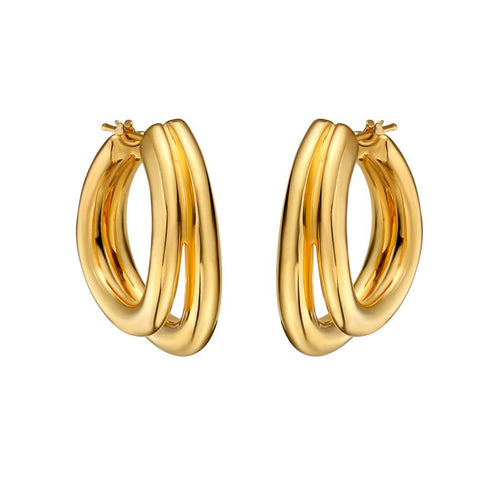 Sleek Double Shine Curve Hoop Earrings in 14K Yellow Gold