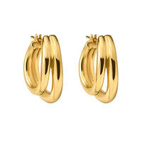 Sleek Double Shine Curve Hoop Earrings in 14K Yellow Gold