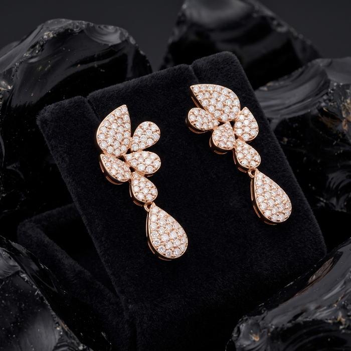 Petal Cluster 14K (or 18k upon request) Yellow Gold Diamond Drop Earrings