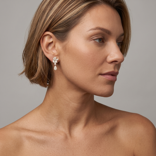 Petal Cluster 14K (or 18k upon request) Yellow Gold Diamond Drop Earrings