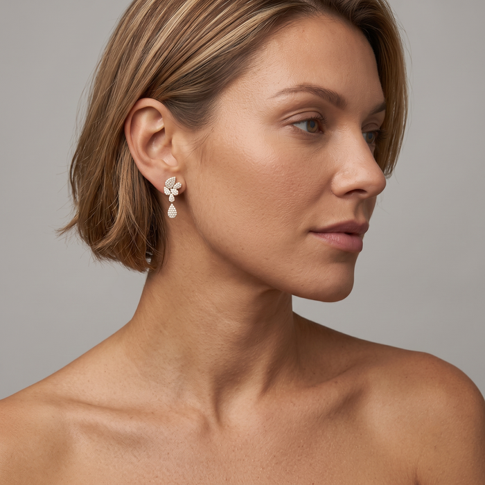 Petal Cluster 14K (or 18k upon request) Yellow Gold Diamond Drop Earrings