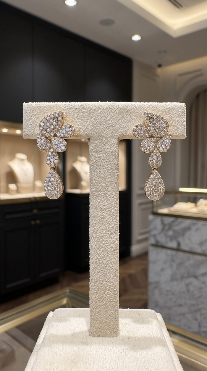 Petal Cluster 14K (or 18k upon request) Yellow Gold Diamond Drop Earrings