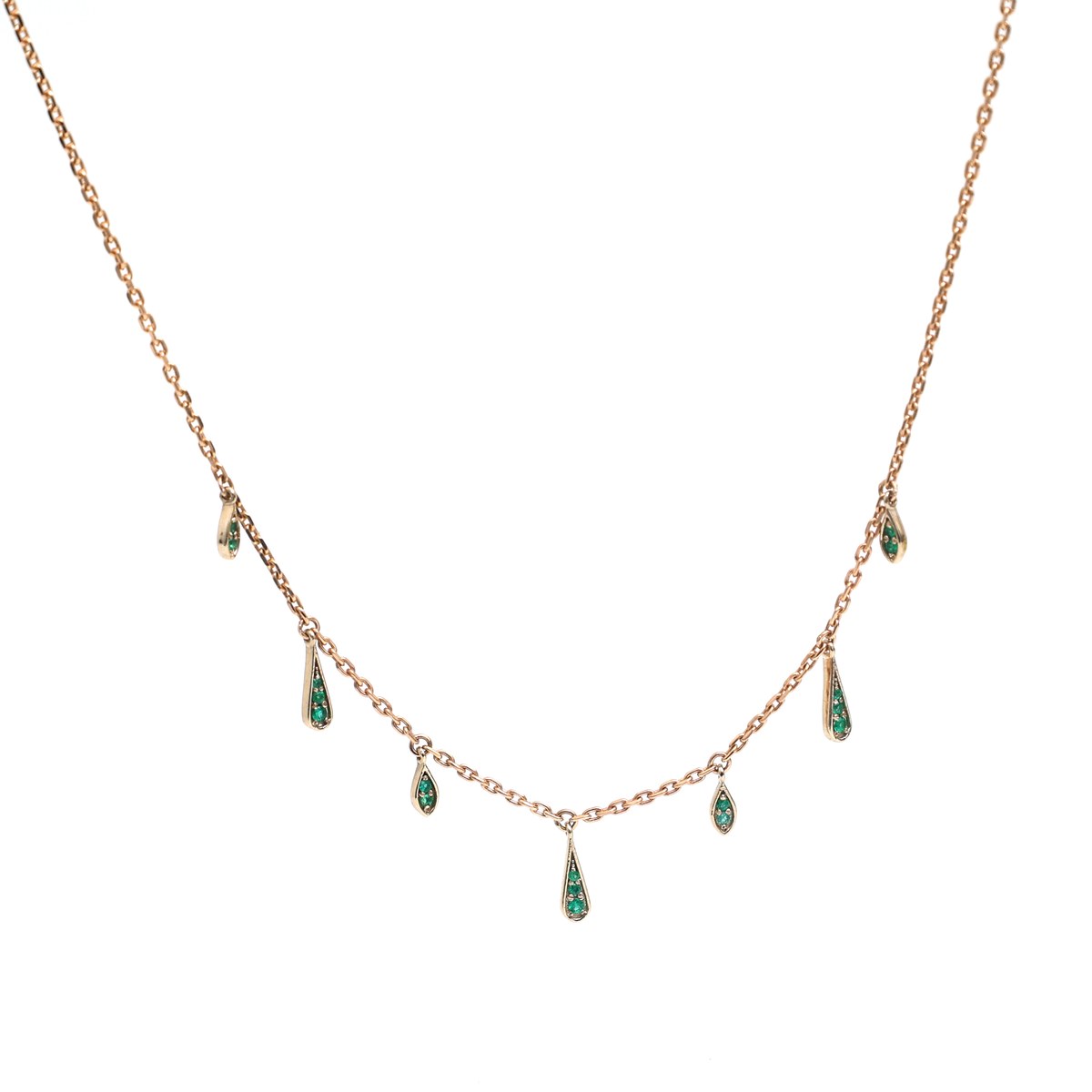 Delicate Emerald Drop 18K Yellow Gold Necklace