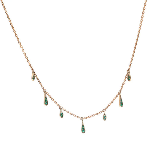 Delicate Emerald Drop 18K Yellow Gold Necklace