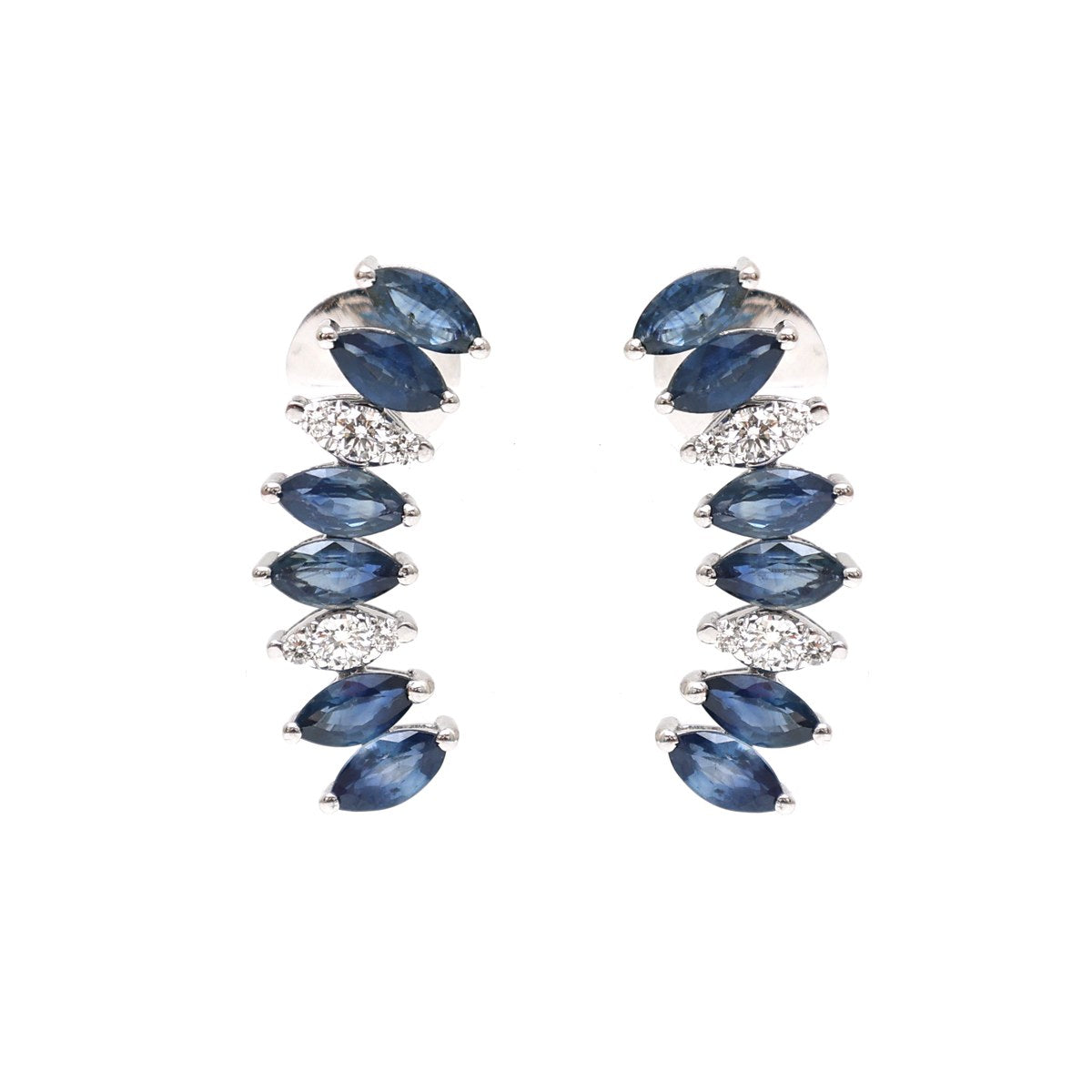 Blue Sapphire 18K Natural Diamond White Gold Ear Climber Earrings