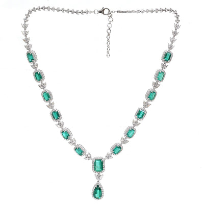 Pear Drop Emerald & Diamond 18K White Gold Necklace