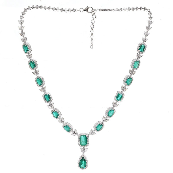 Pear Drop Emerald & Diamond 18K White Gold Necklace