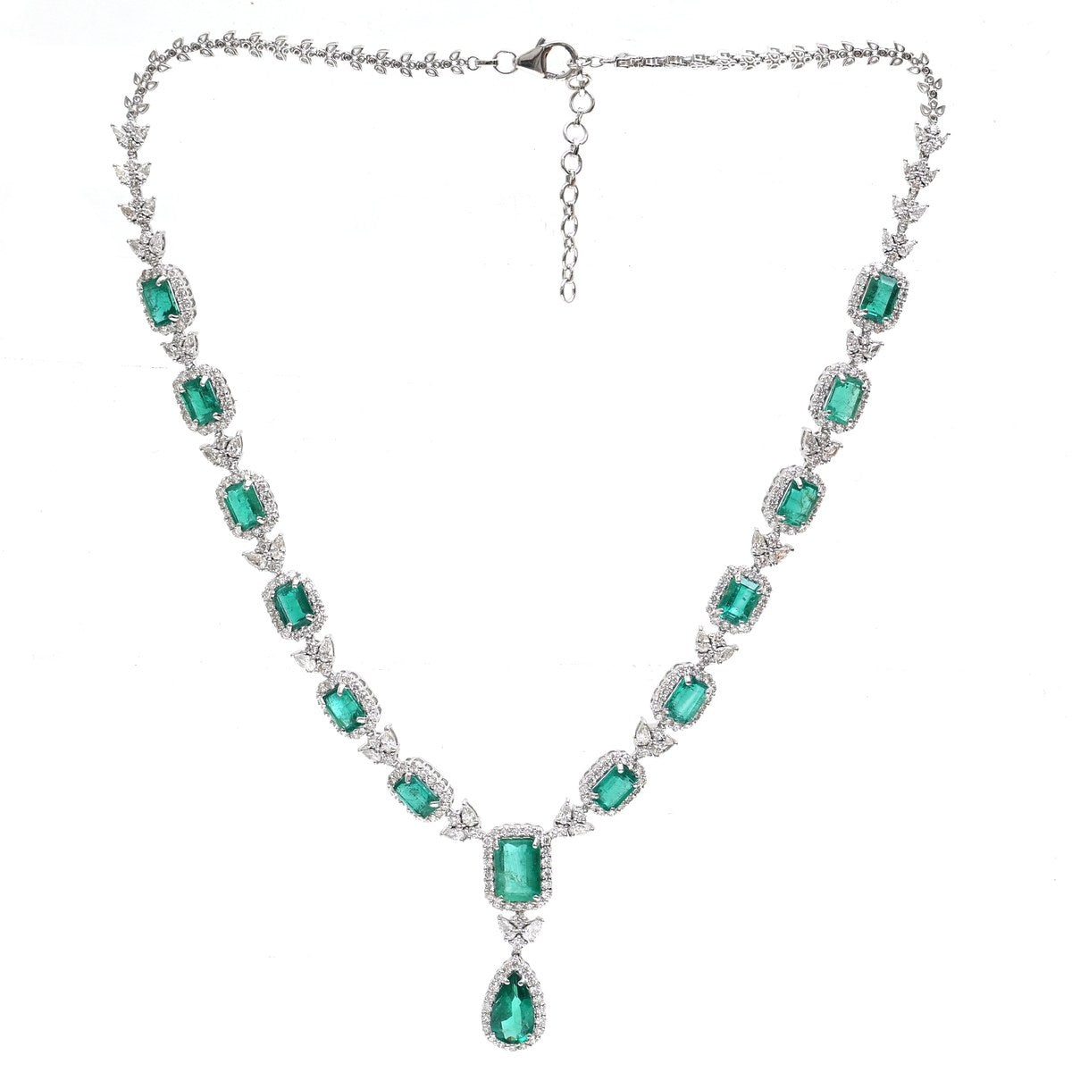 Pear Drop Emerald & Diamond 18K White Gold Necklace