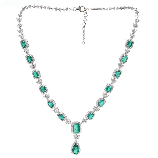 Pear Drop Emerald & Diamond 18K White Gold Necklace