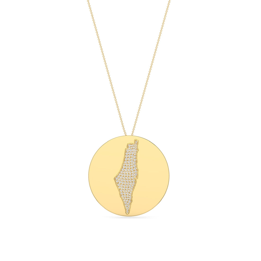 Map Pendant Diamond Medallion Necklace in 14K Yellow Gold