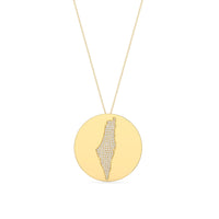 Map Pendant Diamond Medallion Necklace in 14K Yellow Gold