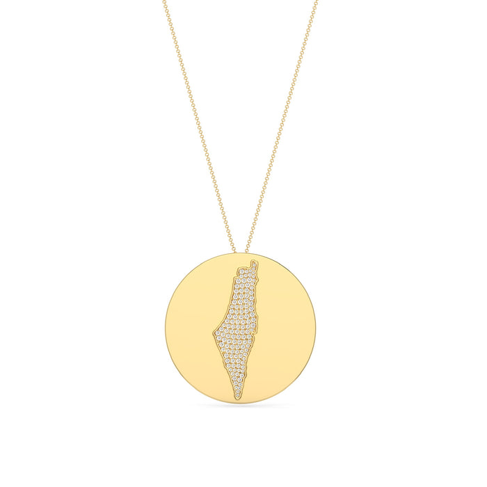 Map Pendant Diamond Medallion Necklace in 14K Yellow Gold