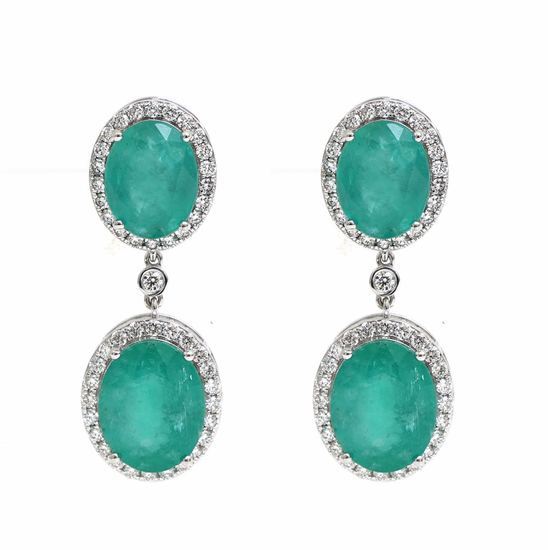Royal Bloom Emerald Diamond Drop Earrings in 18K White Gold