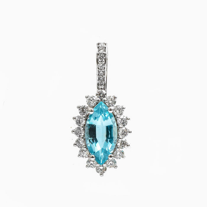 Style Aquamarine Diamond 14K (18K Custom) White Gold Pendant Necklace