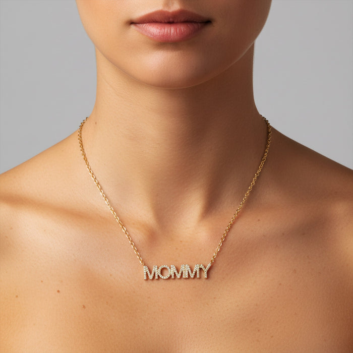 Personalised Mommy Diamond Necklace in 14K Yellow Gold