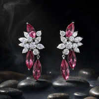 Marquise Ruby Diamond Floral Drop Earrings in 18K White Gold