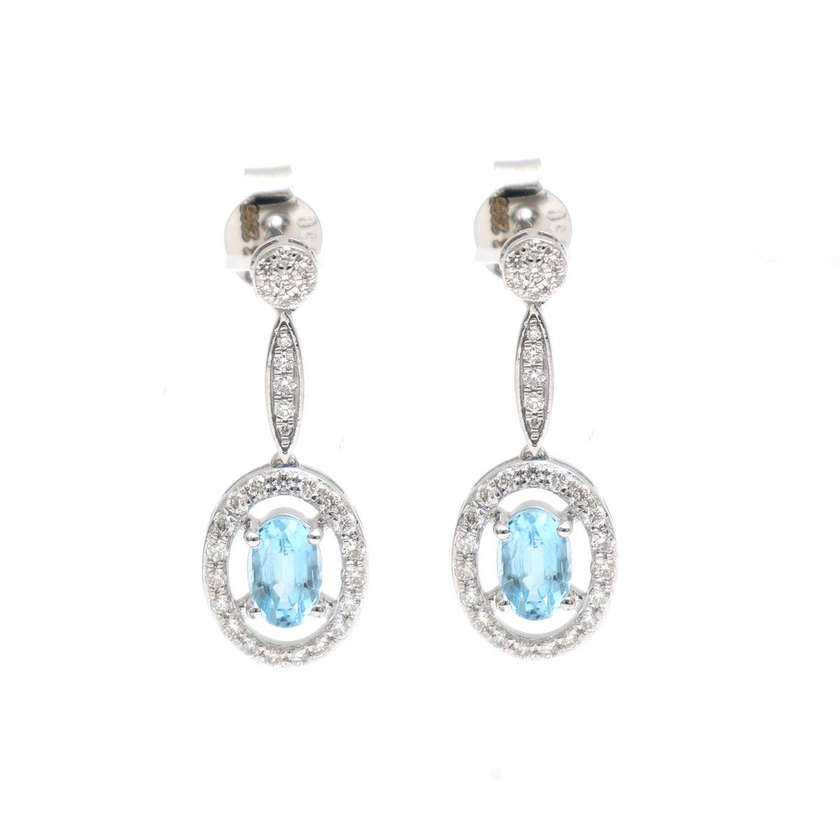 Pear Aquamarine 18K Natural Diamond White Gold Halo Drop Earrings