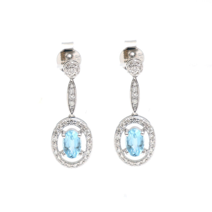 Pear Aquamarine 18K Natural Diamond White Gold Halo Drop Earrings
