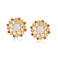 Brilliant Cut Diamond Flower Stud Earrings in 14K Yellow Gold