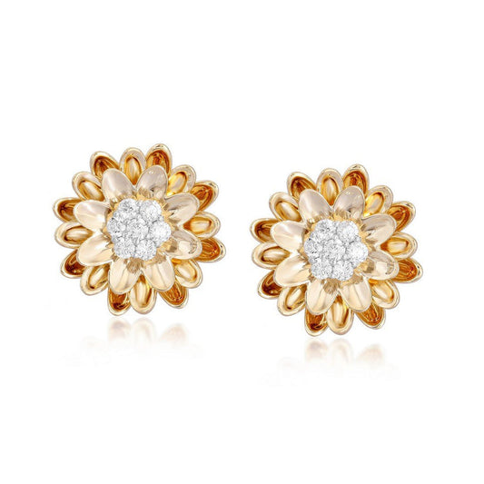 Brilliant Cut Diamond Flower Stud Earrings in 14K Yellow Gold