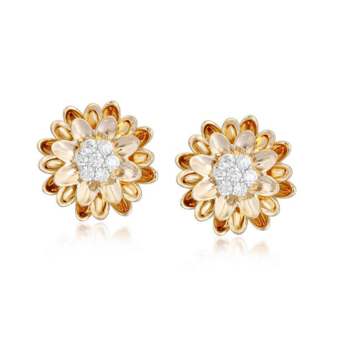 Brilliant Cut Diamond Flower Stud Earrings in 14K Yellow Gold