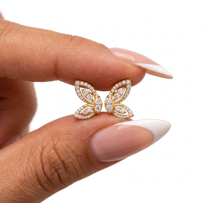 Butterfly Diamond Stud Earrings in 14K Yellow Gold