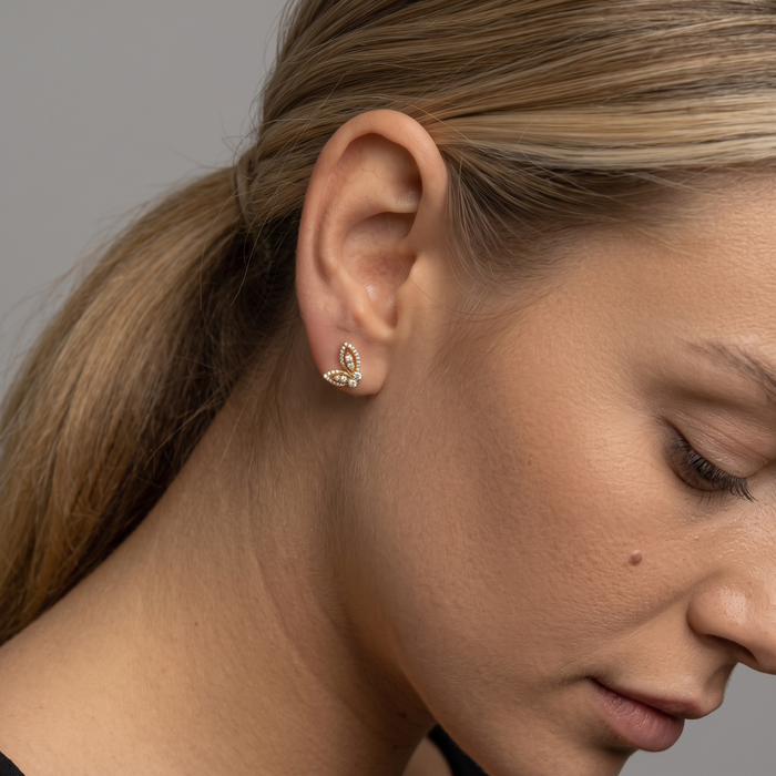 Butterfly Diamond Stud Earrings in 14K Yellow Gold