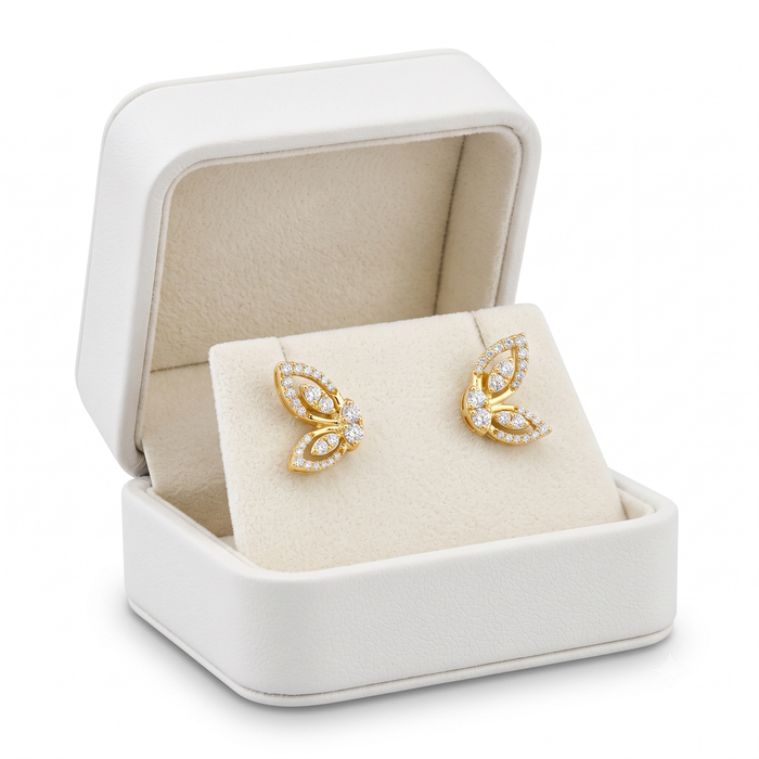 Butterfly Diamond Stud Earrings in 14K Yellow Gold