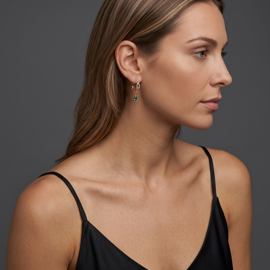 Emerald Diamond Chain Link Hoop Earrings in 14K Yellow Gold