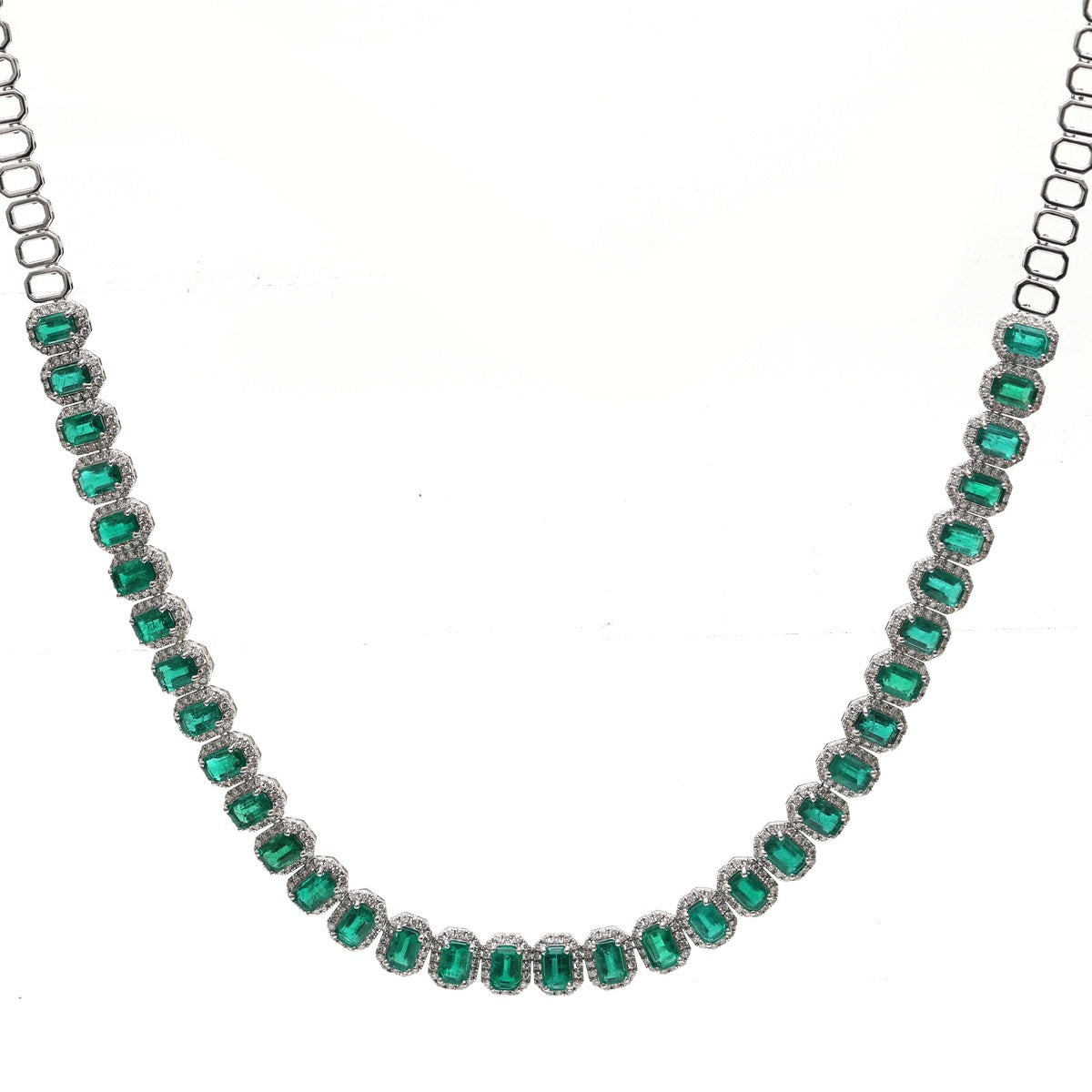 Royal Emerald & Diamond 18K White Gold Statement Necklace