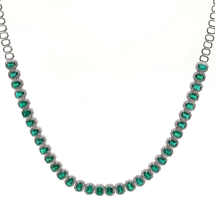 Royal Emerald & Diamond 18K White Gold Statement Necklace