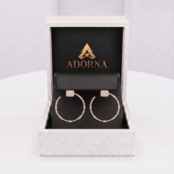 Baguette Diamond Circle Stud Hoop Earrings in 14K Yellow Gold