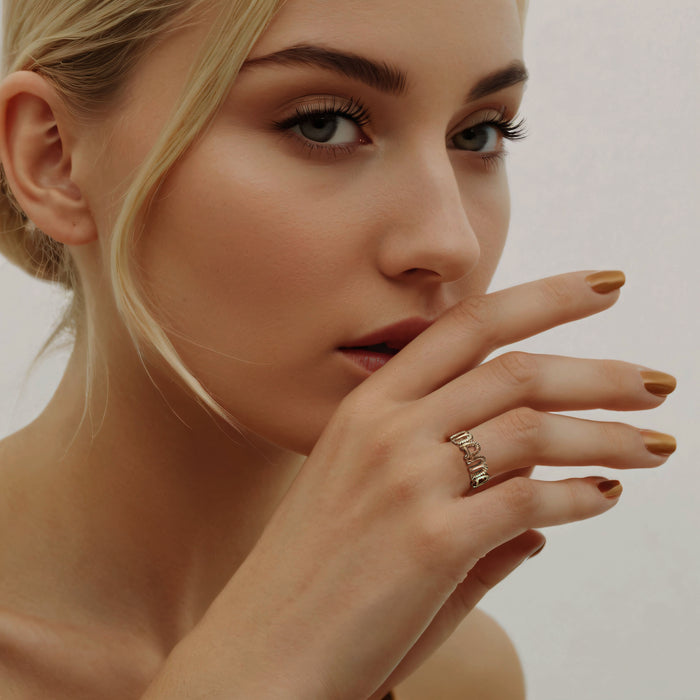 Handcrafted Textured Look Mama Ring in 14K Gold