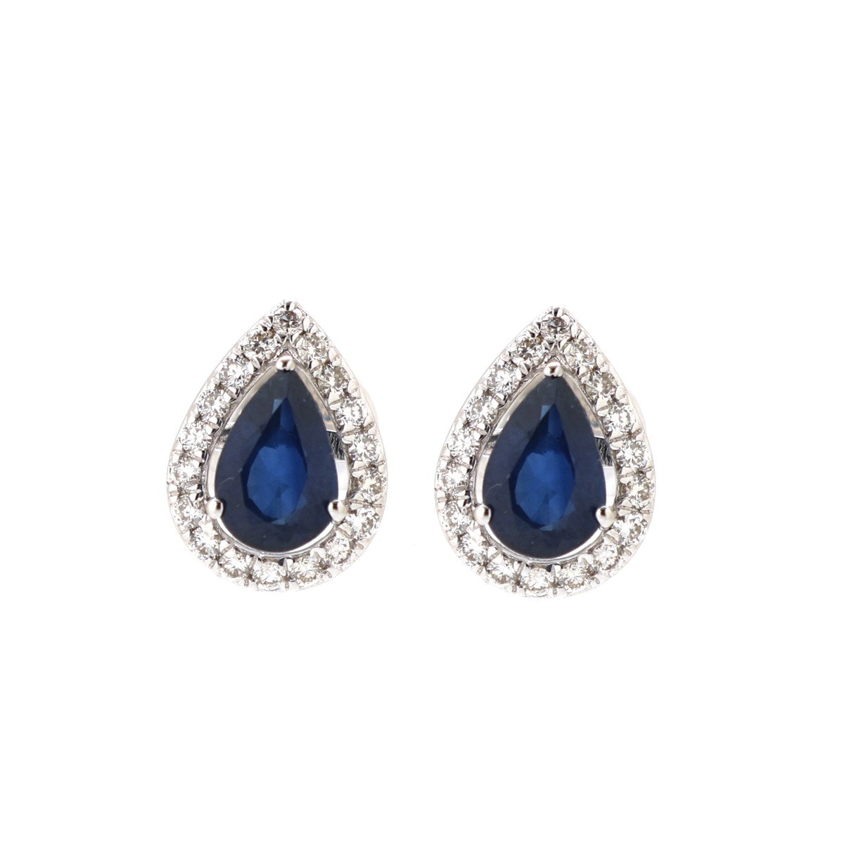 Blue Sapphire 18K Natural Diamond White Gold Halo Stud Earrings