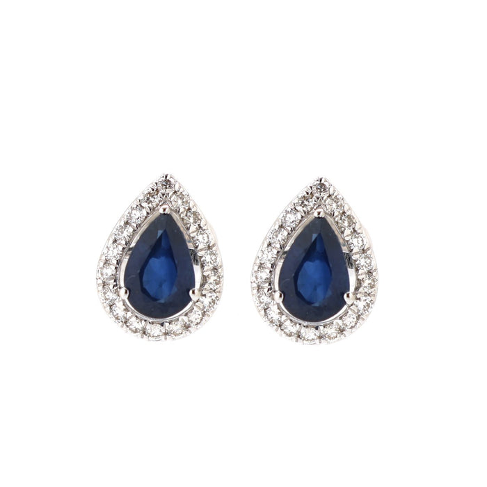 Blue Sapphire 18K Natural Diamond White Gold Halo Stud Earrings