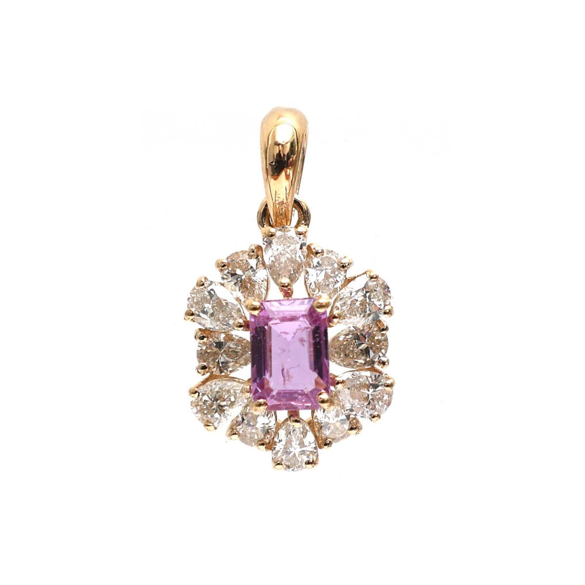 Rose Pink Sapphire Diamond Bloom 18K Yellow Gold Pendant Necklace