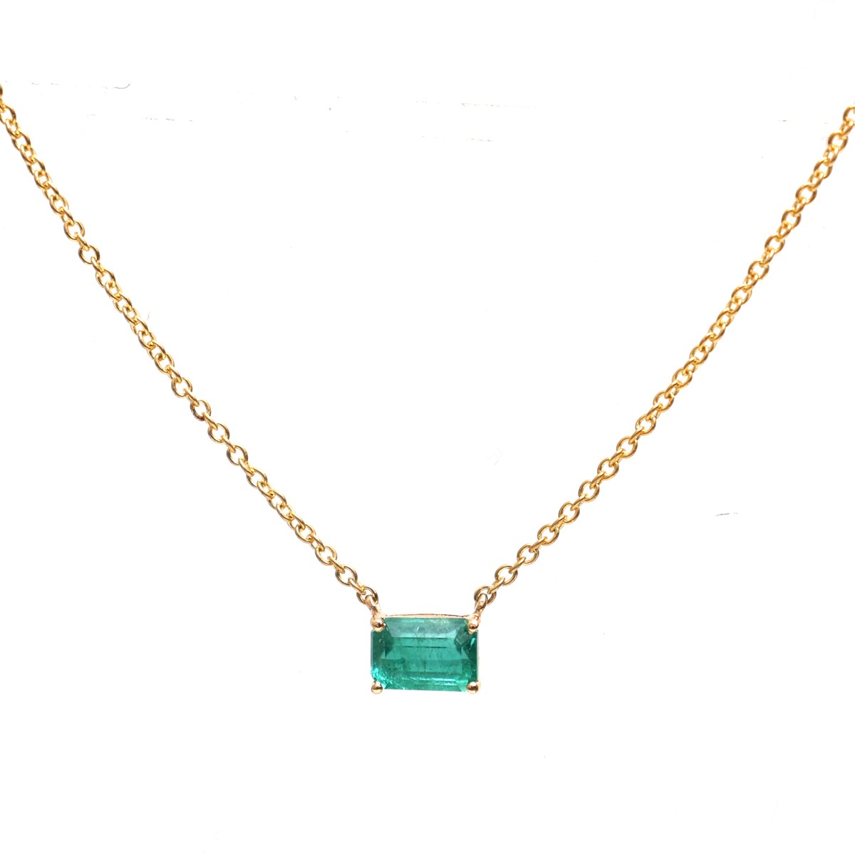 Minimal Square Emerald Solitaire 18K Yellow Gold Necklace