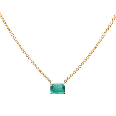 Minimal Square Emerald Solitaire 18K Yellow Gold Necklace