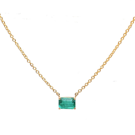 Minimal Square Emerald Solitaire 18K Yellow Gold Necklace