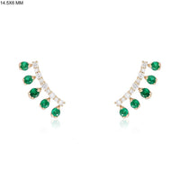 Emerald Teardrop Diamond Climber Earrings in 14K Yellow Gold