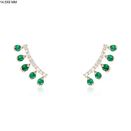 Emerald Teardrop Diamond Climber Earrings in 14K Yellow Gold