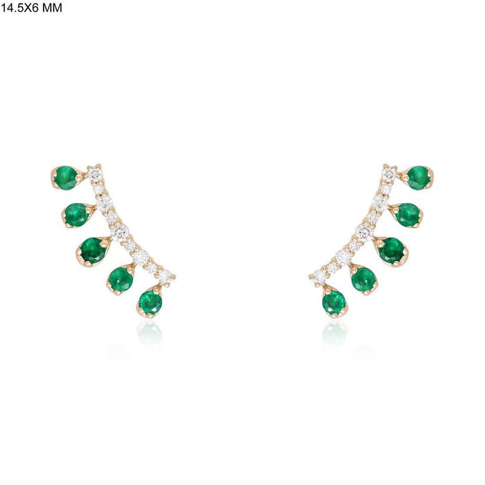 Emerald Teardrop Diamond Climber Earrings in 14K Yellow Gold
