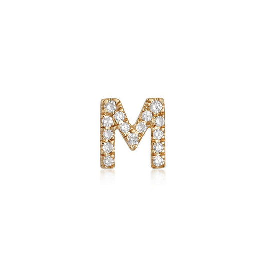 M Initial Diamond Letter Stud Earrings in 14K Yellow Gold