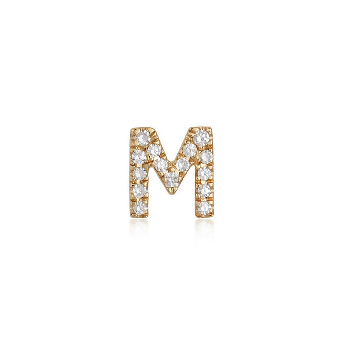 M Initial Diamond Letter Stud Earrings in 14K Yellow Gold