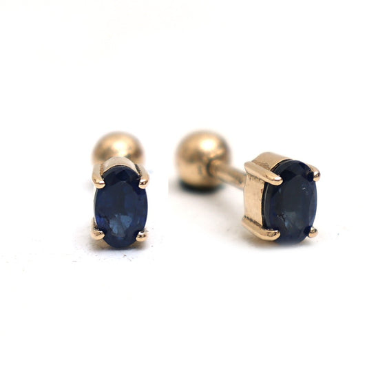 Blue Sapphire Solitaire 14K (18K Custom) Yellow Gold Screw Back Stud Earrings